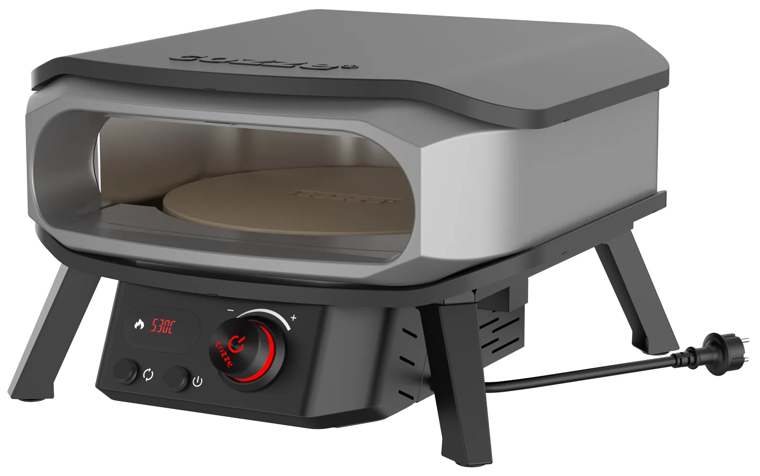 COZZE Elektrischer Pizzaofen – drehbarer Pizzastein, Digital-Thermometer, Hitzeschild, 34 cm (13″)