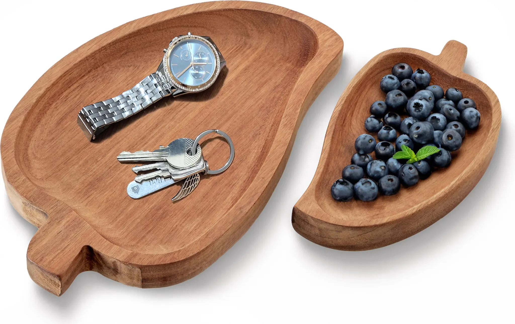 com-four – Tablett-Set aus Akazienholz, 2-teilig (Blattform)