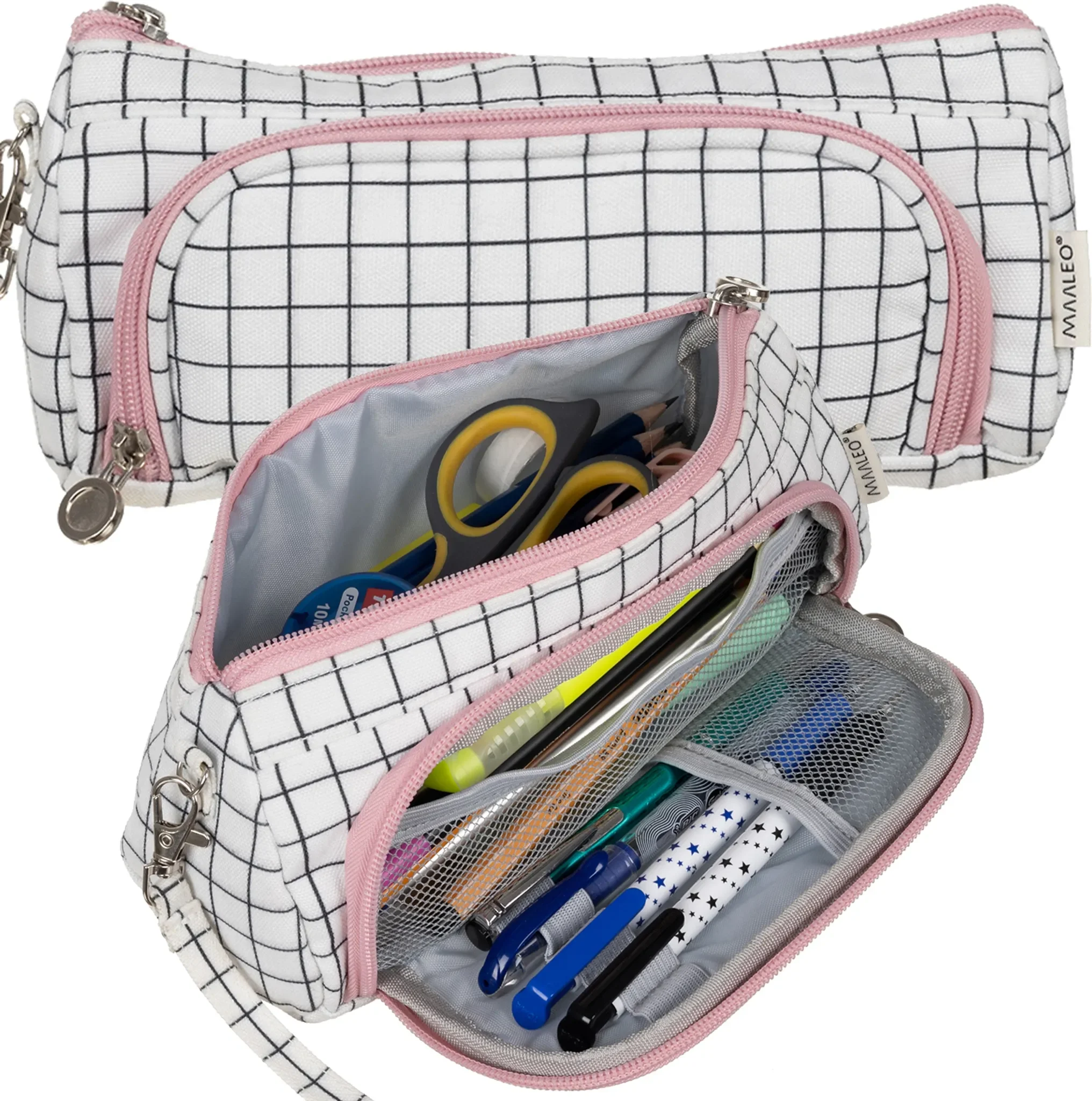 Maaleo – Federmäppchen, 2 Fächer, kariert, für Schule & Büro