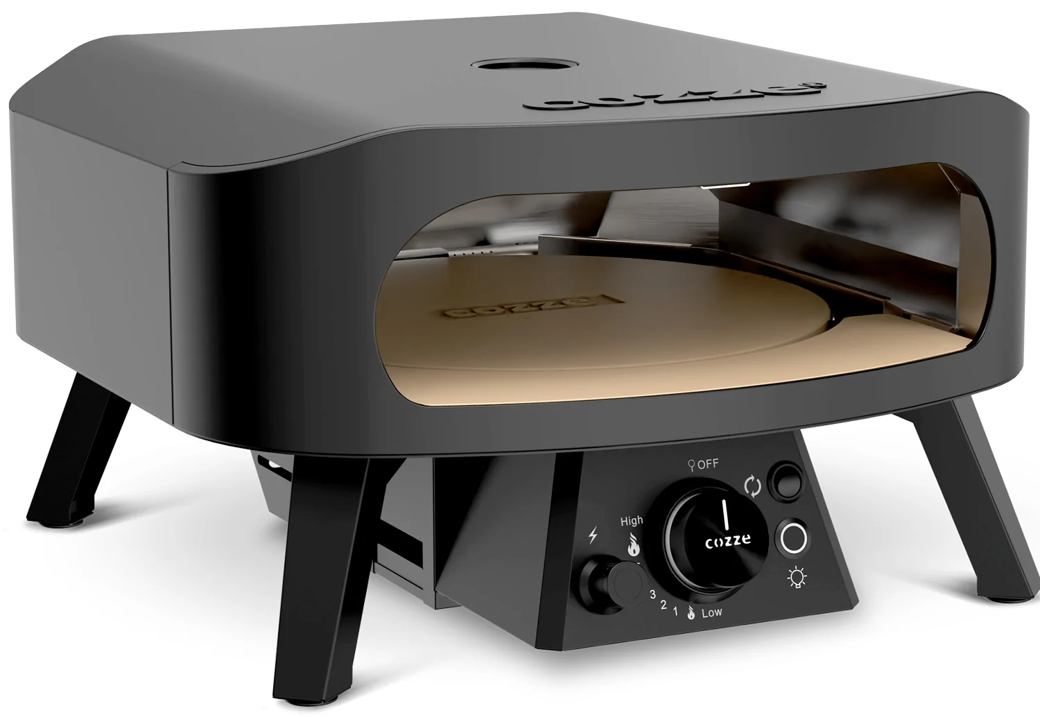 COZZE Classic Gas-Pizzaofen – rotierender Pizzastein, Hitzeschild, Schwarz, 34 cm (13")