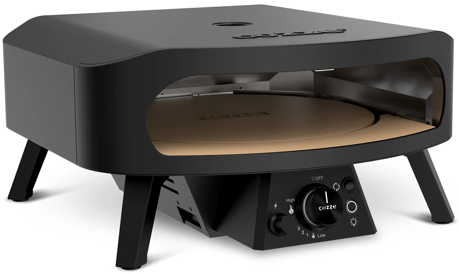 Cozze Classic Black Edition Gas-Pizzaofen – mit rotierendem Pizzastein, inkl. Hitzeschild – 42,5 cm (17")