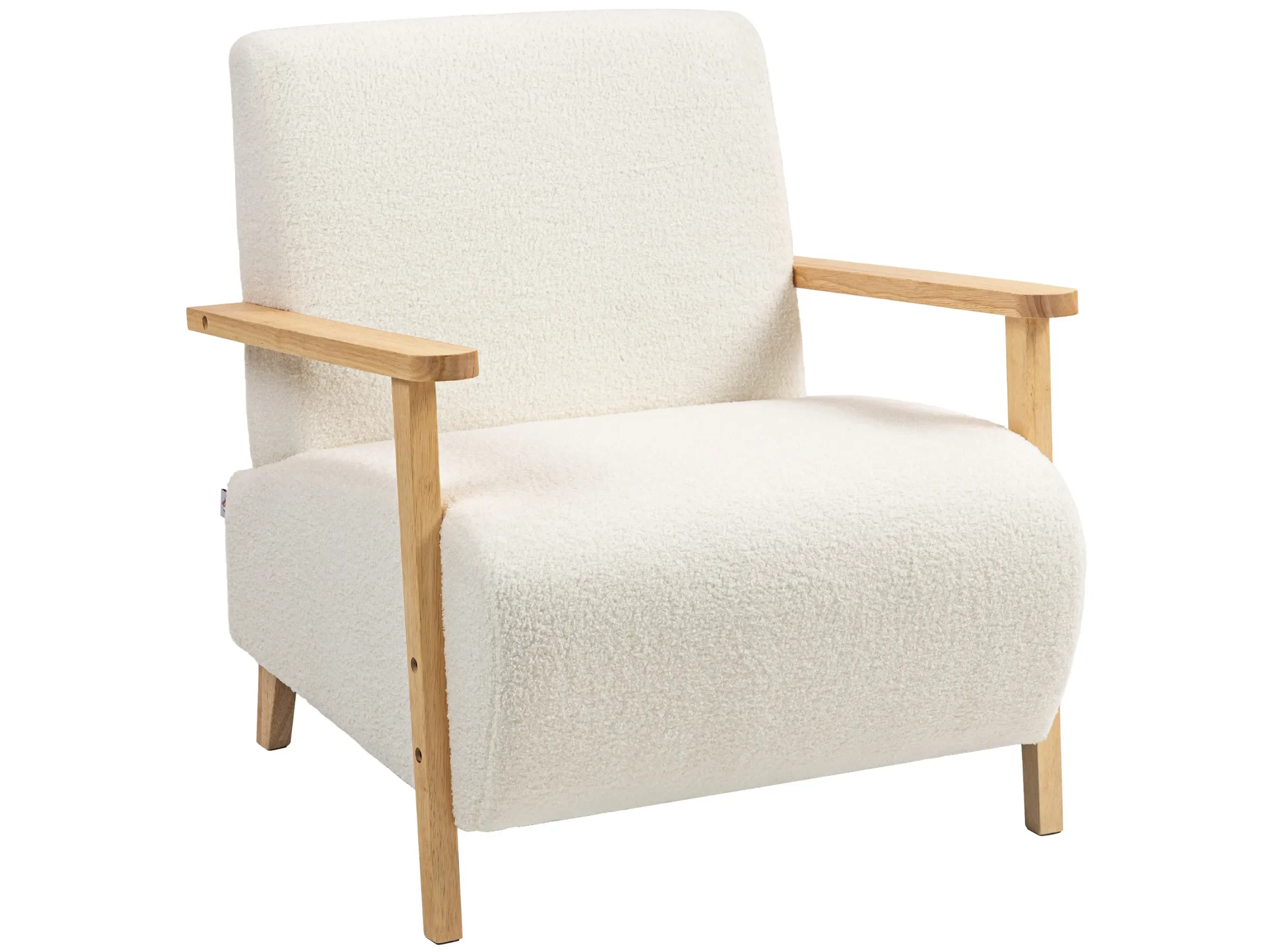 HOMCOM Sessel mit Rückenlehne – Sherpa-Optik, Holzbeine, Cremeweiß