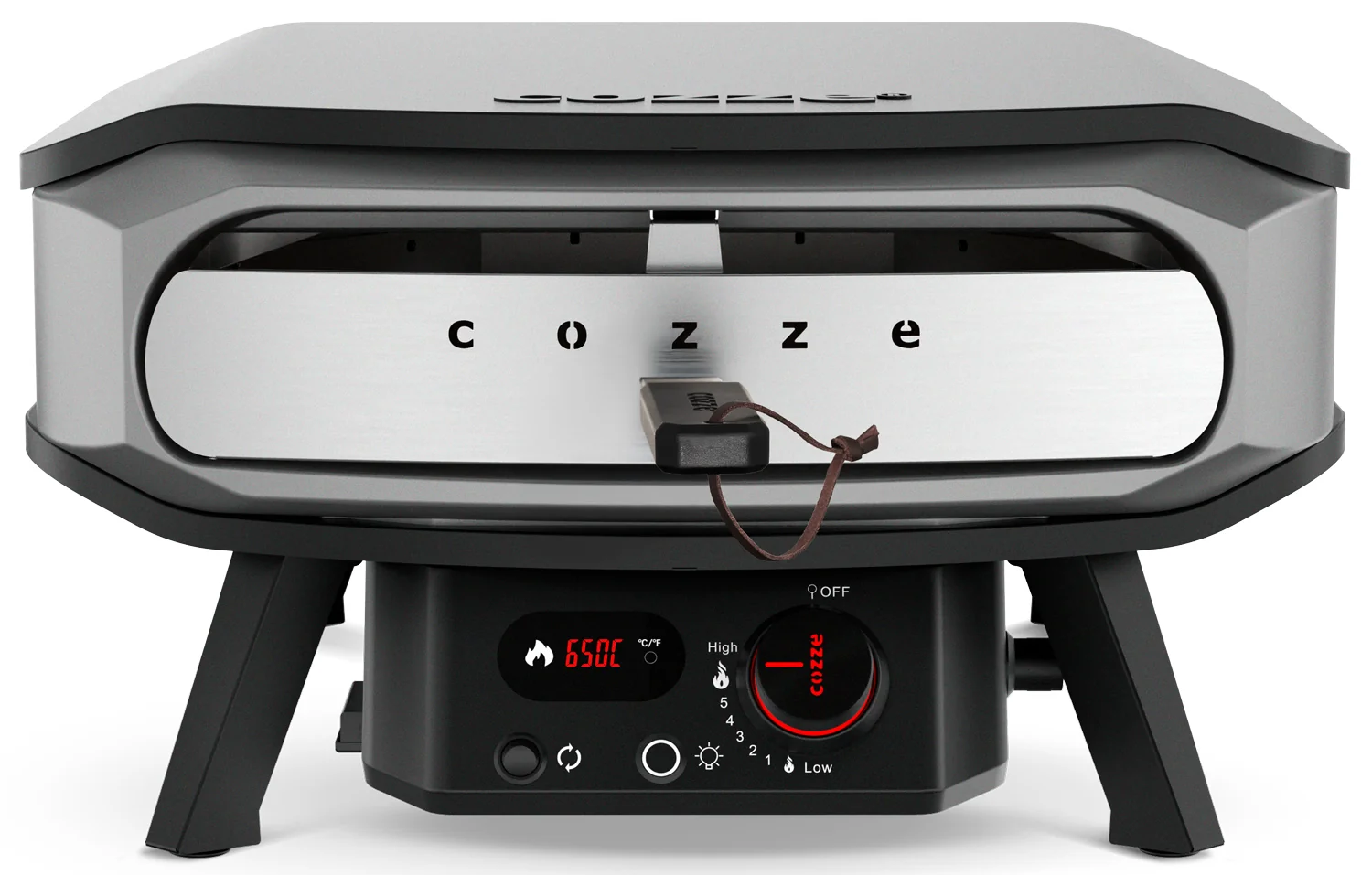 COZZE Gas-Pizzaofen – drehbarer Pizzastein, Digital-Thermometer, Hitzeschild – 42,5 cm (17")