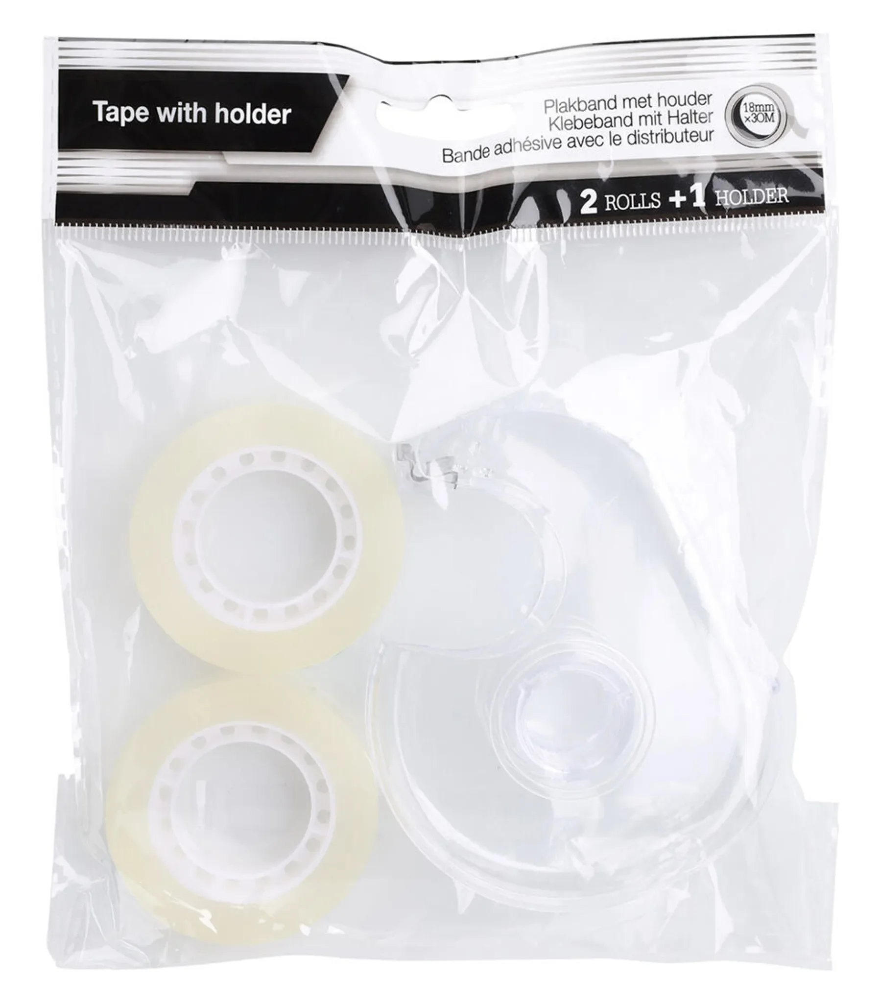Klebeband-Set 18 mm × 30 m – 2× Rollen + Abrollband, transparent